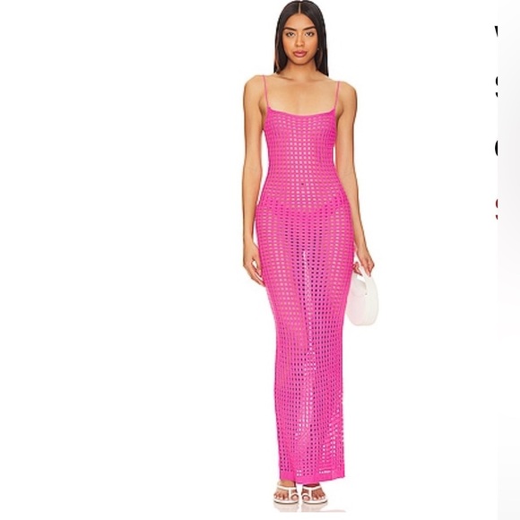 👗 Superdown Winona Pink Crochet Maxi Dress NWT Coverup Size M 👗 - Picture 1 of 5